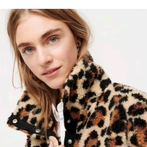J. Crew Leopard Print Sherpa Fleece Pullover Sz Small - Picture 2 of 16